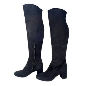 Vince Italy Women's Black Suede Pull On Tall Block Heel Size‎ 7.5 M